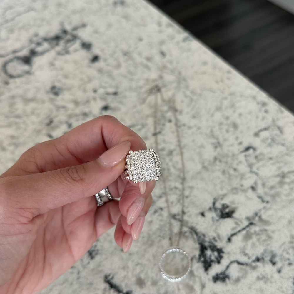 David Yurman Sterling Silver Wheaton Pave Diamond Ring Size 5.5- excellent cond